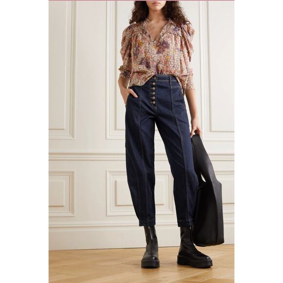 Ulla Johnson Blue Keaton Balloon Pleated Tapered Jeans Size 2